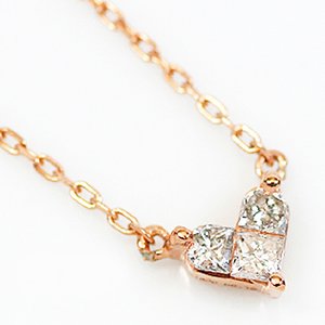 18金ピンクゴールド 0.1ct天然ダイヤモンド プリンセスカット ハート ペンダント ネックレス