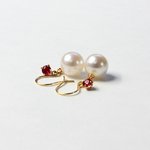18金ゴールド　7mmあこや真珠　0.2ct ルビー　フックピアス　パールピアス