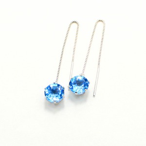 10金ホワイトゴールド 2ctブルートパーズ チェーンピアス 