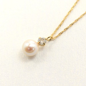 18金 イエローゴールド アコヤ真珠 ダイヤモンドペンダント/ネックレス