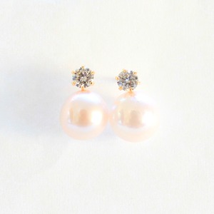 18金 7mmあこや真珠 0.2ct 天然ダイヤモンドピアス パールピアス