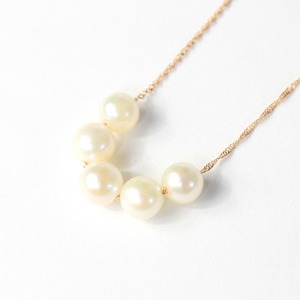 18金ピンクゴールド アコヤ真珠 5ストーン ネックレス ペンダント
