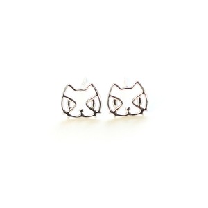 ホワイトゴールド ネコ フェイス スタッド ピアス 