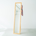 フック付きスタンドミラー 木製/飛散防止加工ミラー 高さ160cm 日本製 ナチュラル