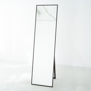 細枠スタンドミラー 木製/天然木/折り畳み/飛散防止加工ミラー/ワイド/NK-3 幅42cm×高さ153cm 日本製  ブラウン