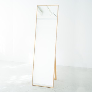 細枠スタンドミラー 木製/天然木/折り畳み/飛散防止加工ミラー/ワイド/NK-3 幅42cm×高さ153cm 日本製  ナチュラル