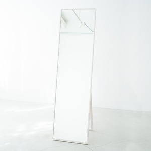 細枠スタンドミラー 木製/天然木/折り畳み/飛散防止加工ミラー/ワイド/NK-3 幅42cm×高さ153cm 日本製  ホワイト(白)