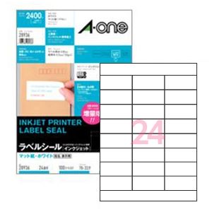 インクジェットプリンタラベル（A4）24面 1片の外寸法：縦33.9x70.0mm 1パック（100枚）