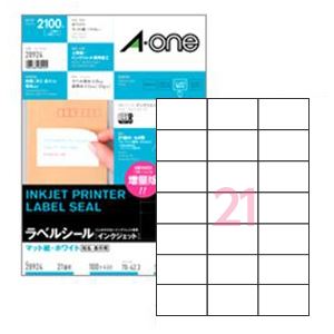 【まとめ買い】インクジェットプリンタラベル（A4）21面 1片ラベル外寸法：縦42.3×横70.0mm 1パック（100枚）