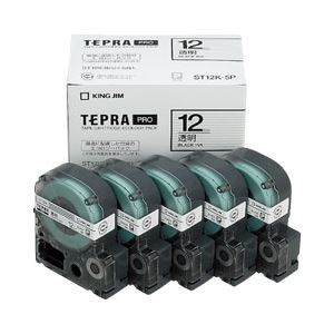 「テプラ」PROシリーズテープ お徳用5個入りパック 透明ラベル 12mm