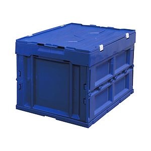 ハード折りたたみコンテナ フタ一体型 50L ブルー