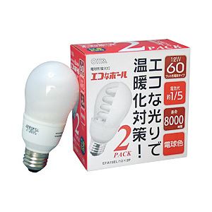 OHM エコなボール カバー付A形 60形・電球色・12W E26口金 EFA15EL／12 X2P