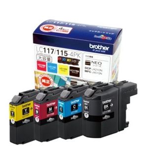 【純正品】 ブラザー工業（BROTHER） インクカートリッジ 4色セット 大容量タイプ 1箱（4色入） 型番：LC117／115-4PK