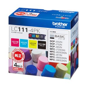 ブラザー工業（BROTHER） インクカートリッジ 4色セット 型番：LC111-4PK 単位：1箱（4色セット）