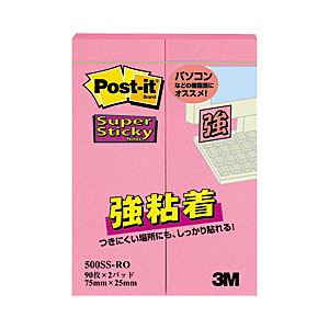（業務用セット） ポスト・イット（R） 強粘着 ふせん ローズ 1パック（2冊） （7.5×2.5cm） 【×20セット】