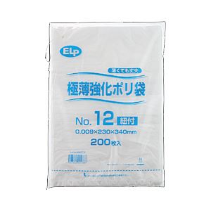 （業務用セット） ELP極薄強化ポリ袋 紐付 200枚入 No.12：縦34×横23cm 【×10セット】