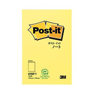 （業務用セット） ポスト・イット（R） 再生紙シリーズ 大判ノート イエロー 15.0×10.0cm 1冊  【×10セット】