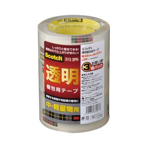 （業務用セット） スコッチ 透明梱包用テープ 軽・中量梱包用 カッターなし 1パック（3巻） 【×5セット】