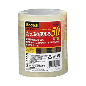 （業務用セット） スコッチ 透明粘着テープ（大巻） 10巻入 （1.2cm×50m） 【×5セット】
