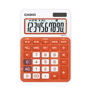 （業務用セット） カシオ（CASIO） カラフル電卓 フレッシュオレンジ 10桁 縦14.9×横10.4×厚さ2.2cm MW-C11A-RG-N 1個 【×3セット】