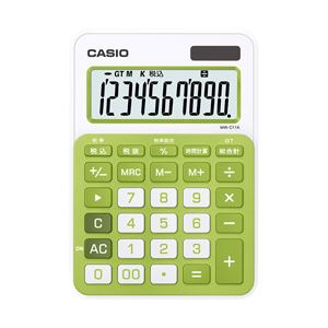 （業務用セット） カシオ（CASIO） カラフル電卓 シトラスグリーン 10桁 縦14.9×横10.4×厚さ2.2cm MW-C11A-GN-N 1個 【×3セット】