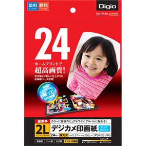 (業務用セット) インクジェット用紙 Digio デジカメ印画紙 強光沢 2L判 24枚入 JPSK-2L-24G【×5セット】