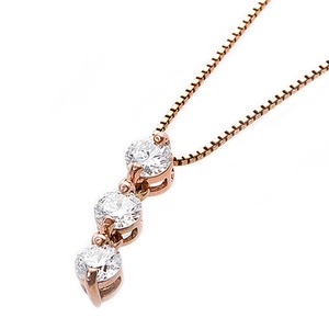 【鑑別書付】ダイヤモンドペンダント/ネックレス 0.24ct スリーストーン K10 ピンクゴールド ダイヤ3ストーン 鑑別書付き