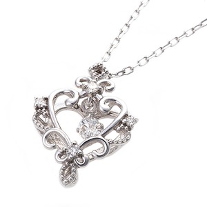 【鑑別書付】K18ホワイトゴールド 天然ダイヤネックレス ダイヤモンドペンダント/ネックレス0.13ct ハートモチーフ