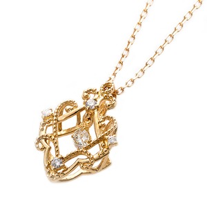 【鑑別書付】K18イエローゴールド 天然ダイヤネックレス ダイヤモンドペンダント/ネックレス0.13ct フラワーモチーフ