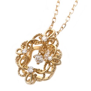 【鑑別書付】K18イエローゴールド 天然ダイヤネックレス ダイヤモンドペンダント/ネックレス0.13ct フラワーモチーフ