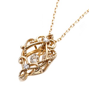 【鑑別書付】ダイヤモンドペンダント/ネックレス 0.05ct K10 イエローゴールド アラベスク フラワーモチーフ 鑑別書付き