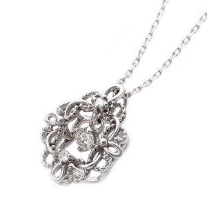 【鑑別書付】ダイヤモンドペンダント/ネックレス 0.05ct K10 ホワイトゴールド アラベスク フラワーモチーフ 鑑別書付き