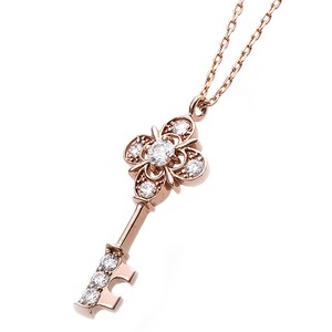 【鑑別書付】K18ピンクゴールド 天然ダイヤネックレス ダイヤモンドペンダント/ネックレス0.11ct キーモチーフ