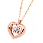 ダイヤモンドペンダント/ネックレス 一粒 K18 ピンクゴールド 0.08ct ダンシングストーン ダイヤモンドスウィングネックレス ハートモチーフ 揺れる ダイヤ 揺れるダイヤが輝きを増す☆