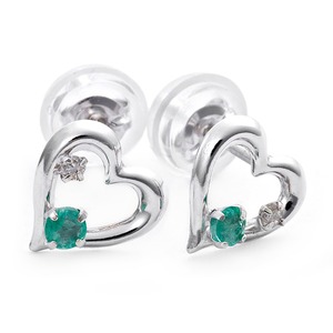 ダイヤモンド エメラルド ピアス K10ホワイトゴールド ダイヤ0.02ct ハートモチーフ
