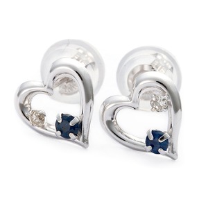 ダイヤモンド サファイヤ ピアス K10ホワイトゴールド ダイヤ0.02ct ハートモチーフ