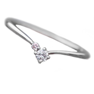 【鑑別書付】プラチナPT950　天然ダイヤリング 指輪　ダイヤ0.05ct　ピンクダイヤ0.01ct 9号　V字モチーフ