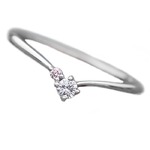 【鑑別書付】プラチナPT950　天然ダイヤリング 指輪　ダイヤ0.05ct　ピンクダイヤ0.01ct 9号　V字モチーフ