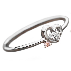 【鑑別書付】プラチナPT950　天然ダイヤリング 指輪　ダイヤ0.05ct　ピンクダイヤ0.01ct 9.5号　ハートモチーフ