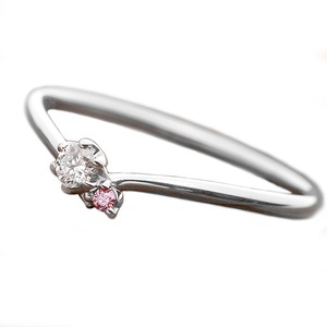 【鑑別書付】プラチナPT950　天然ダイヤリング 指輪　ダイヤ0.05ct　ピンクダイヤ0.01ct 8.5号　V字モチーフ