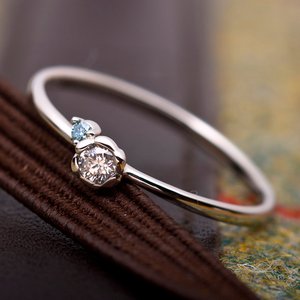 【鑑別書付】プラチナPT950　天然ダイヤリング 指輪　ダイヤ0.05ct　アイスブルーダイヤ0.01ct 11号　フラワーモチーフ