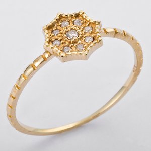 K10イエローゴールド　天然ダイヤリング 指輪　ダイヤ0.06ct　8.5号　アンティーク調　フラワーモチーフ
