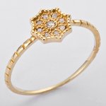 K10イエローゴールド　天然ダイヤリング 指輪　ダイヤ0.06ct　10号　アンティーク調　フラワーモチーフ