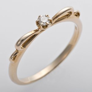 K10イエローゴールド　天然ダイヤリング 指輪 ピンキーリング　ダイヤモンドリング 0.03ct　3号　アンティーク調　プリンセス　リボンモチーフ