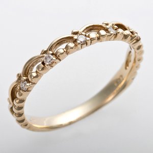K10イエローゴールド　天然ダイヤリング 指輪 ピンキーリング　ダイヤモンドリング 0.03ct　1.5号　アンティーク調　プリンセス　ティアラモチーフ