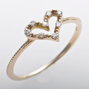 K10イエローゴールド　天然ダイヤリング 指輪 ピンキーリング　ダイヤモンドリング 0.03ct　5号　アンティーク調　プリンセス　ハートモチーフ