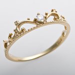 K10イエローゴールド　天然ダイヤリング 指輪 ピンキーリング　ダイヤモンドリング 0.05ct　1号　アンティーク調　プリンセス　ティアラモチーフ