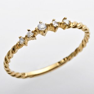 K10イエローゴールド　天然ダイヤリング 指輪　ダイヤ0.06ct　9.5号　アンティーク調　プリンセス