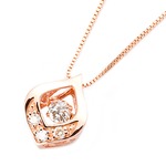 ダイヤモンドペンダント/ネックレス 一粒  K18 ピンクゴールド 0.1ct ダンシングストーン ダイヤモンドスウィングネックレス 揺れるダイヤが輝きを増す☆ 雫モチーフ 揺れる ダイヤ