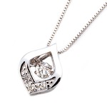 ダイヤモンドペンダント/ネックレス 一粒  K18 ホワイトゴールド 0.1ct ダンシングストーン ダイヤモンドスウィングネックレス 揺れるダイヤが輝きを増す☆ 雫モチーフ 揺れる ダイヤ